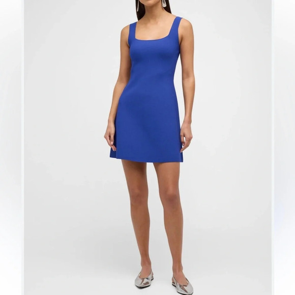 NWT Theory Square Neck Mini Dress Stretch Blue $395 - Picture 1 of 9